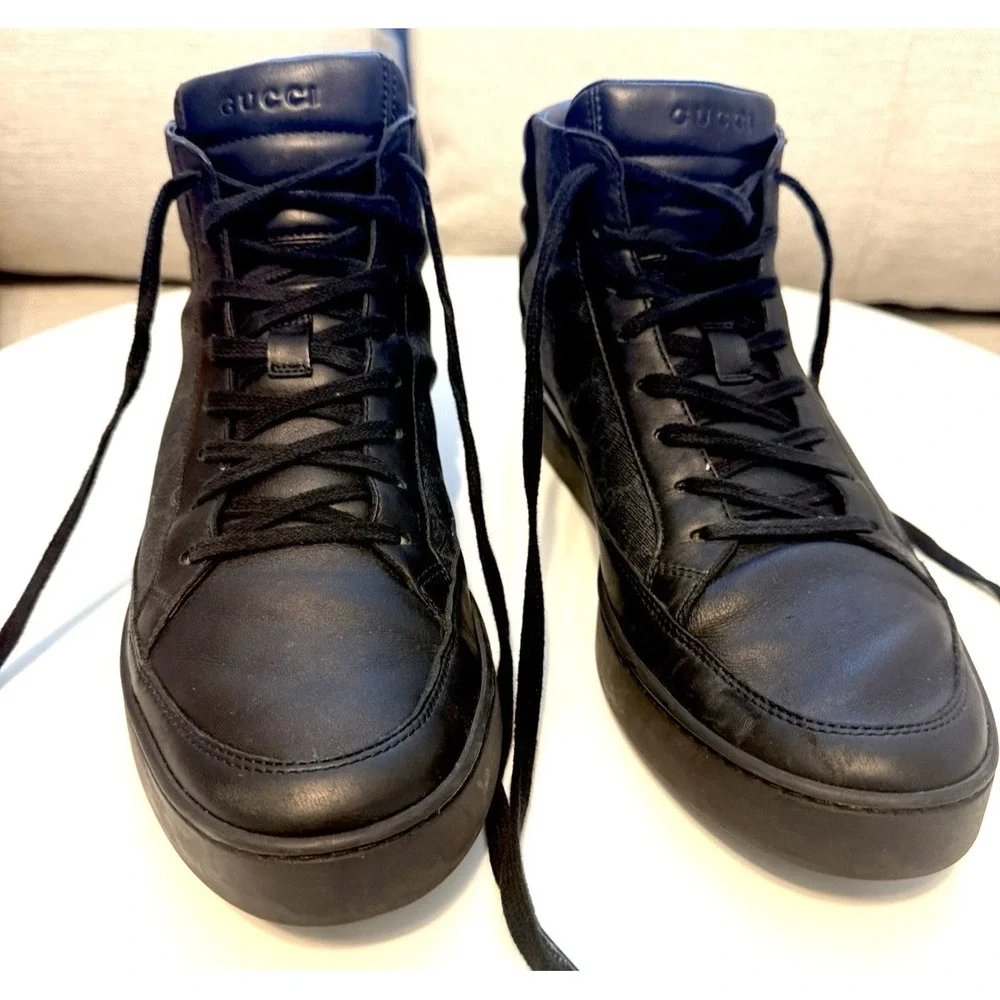 Gucci Black GG Supreme Canvas  Mens High Top Sneakers, Size US 10